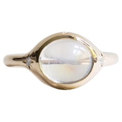 Bague pierre de lune 14K à reflets bleus
