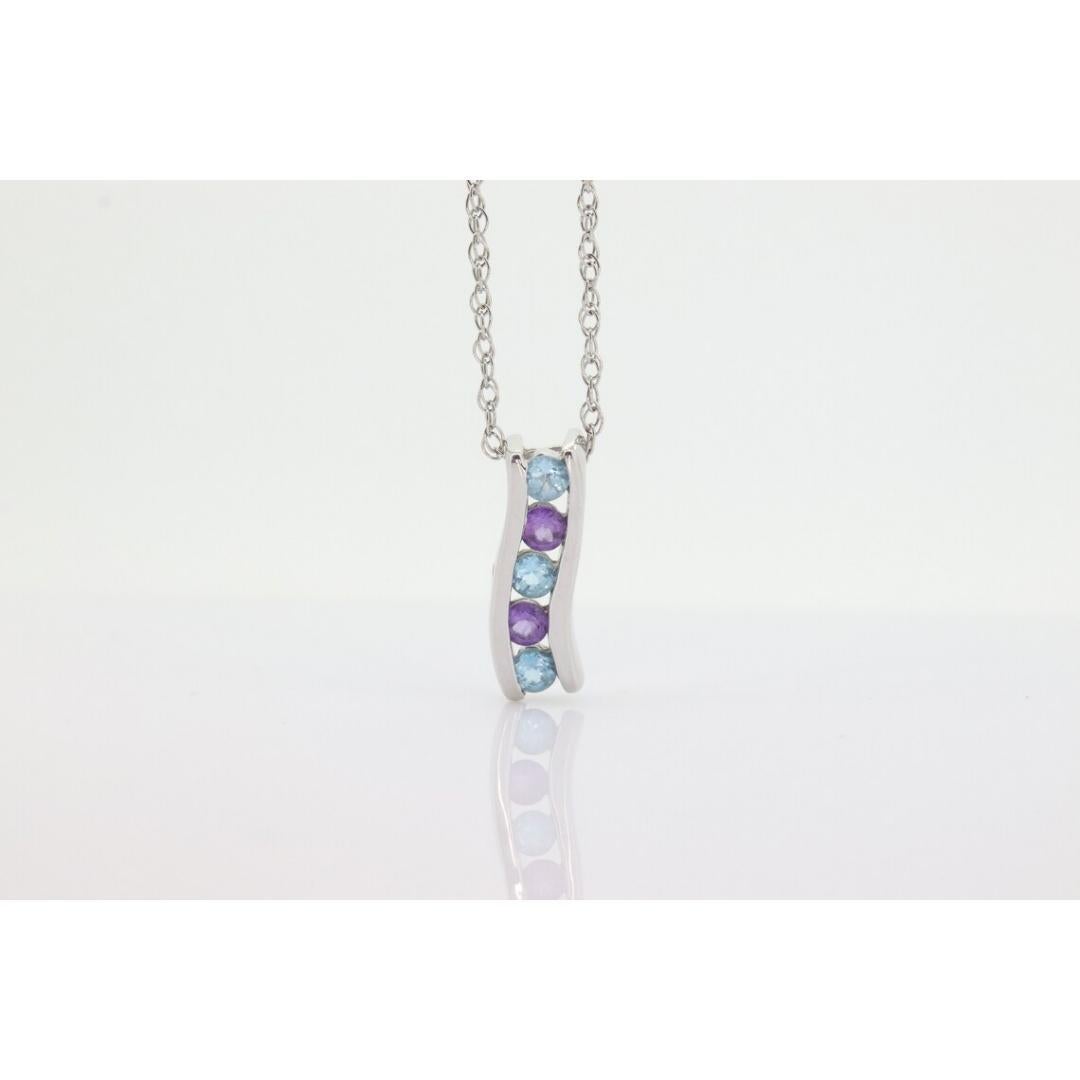 14k Blue TOPAZ and Amethyst Pendant. High quality CANDY Journey pendant. Italian In Good Condition For Sale In Port Charlotte, FL