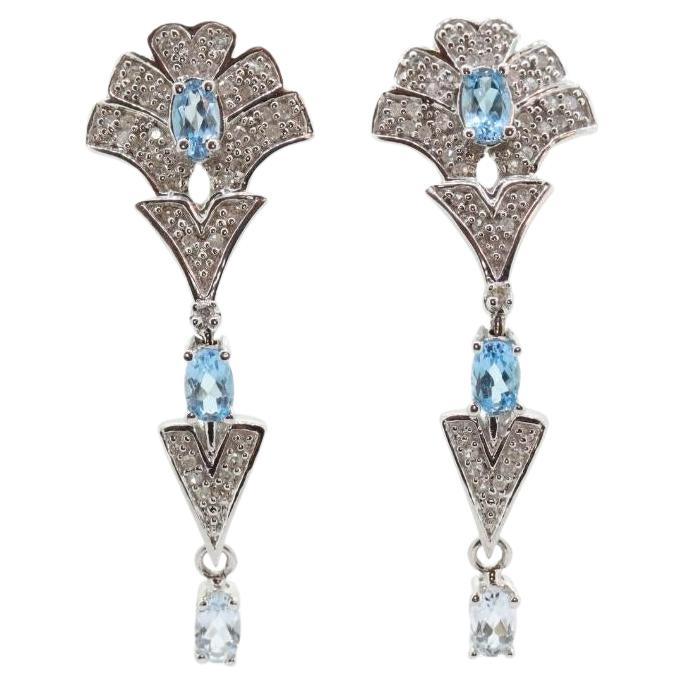 14k Blau TOPAZ und Diamant-Ohrhänger. Prinzessinnen-Ohrringe aus blauem Topas.