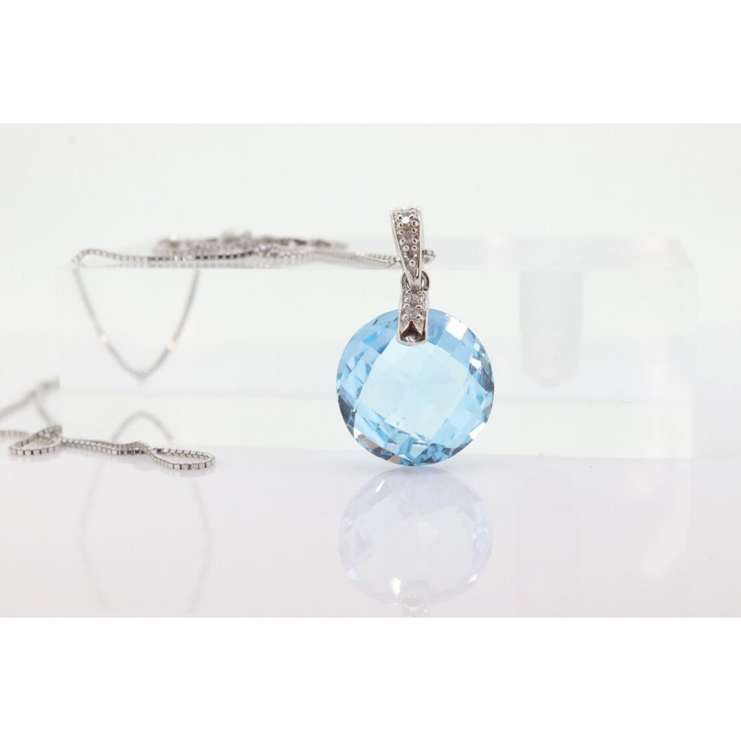 Ciondolo con TOPAZ blu e diamanti 14k. Ciondolo a goccia CANDY di alta qualità. in vendita 6