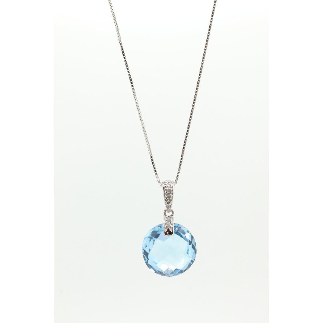 Ciondolo con TOPAZ blu e diamanti 14k. Ciondolo a goccia CANDY di alta qualità. in vendita 2