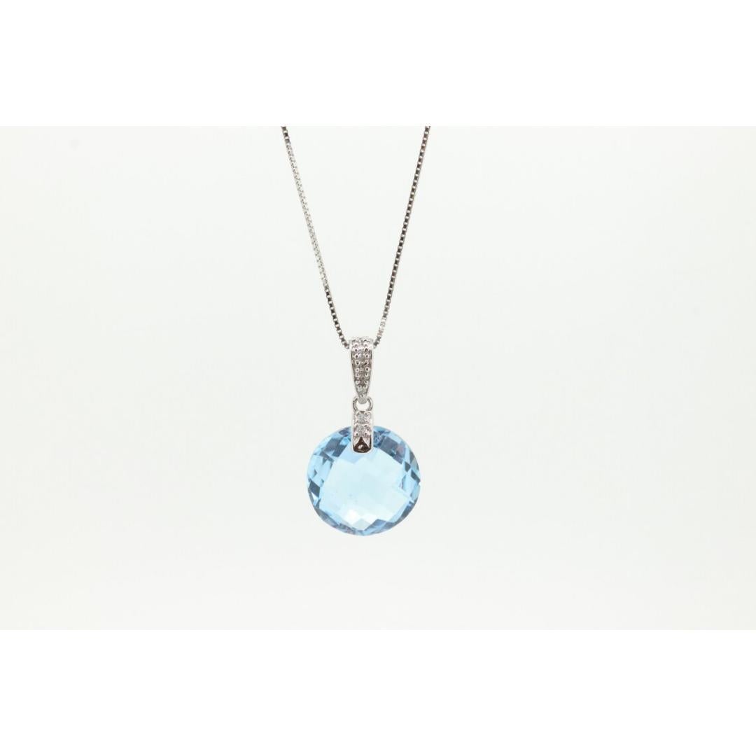 Ciondolo con TOPAZ blu e diamanti 14k. Ciondolo a goccia CANDY di alta qualità. in vendita 3