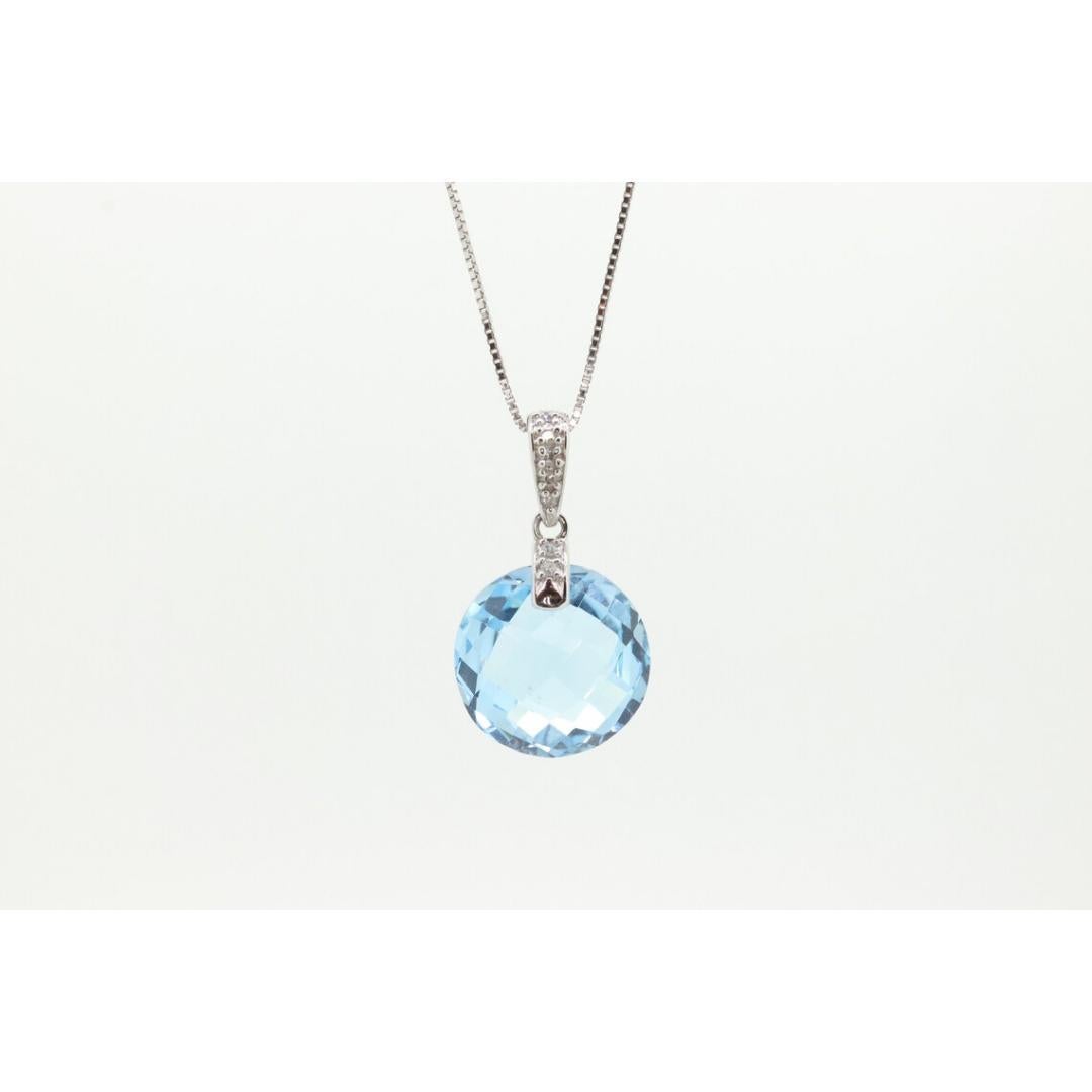 Ciondolo con TOPAZ blu e diamanti 14k. Ciondolo a goccia CANDY di alta qualità. in vendita 4