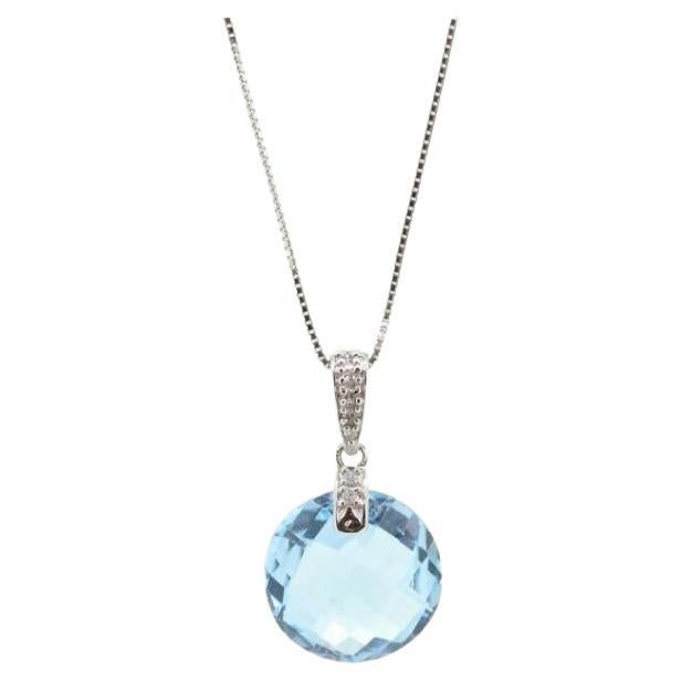 14k Blue TOPAZ and diamond Pendant. High quality drop CANDY pendant piece.