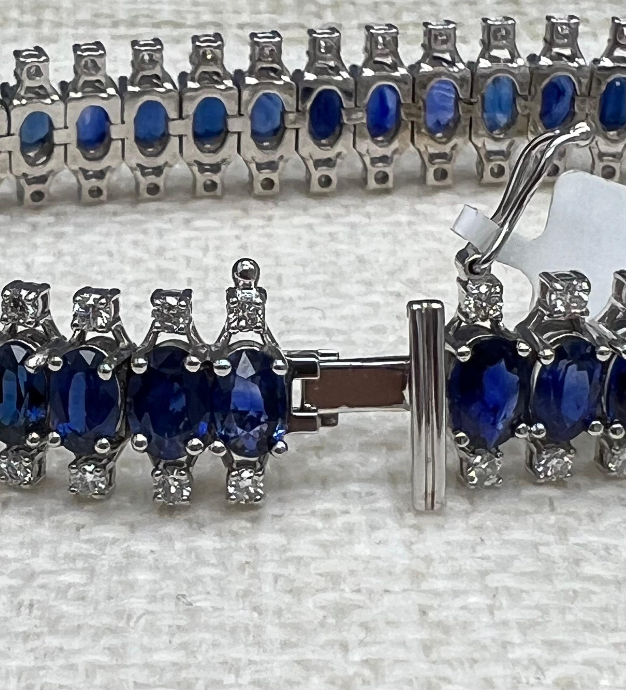 14K Armband mit 3,02 Karat natürlichen Diamanten und 26,78 Karat ovalen blauen Saphiren im Angebot 1