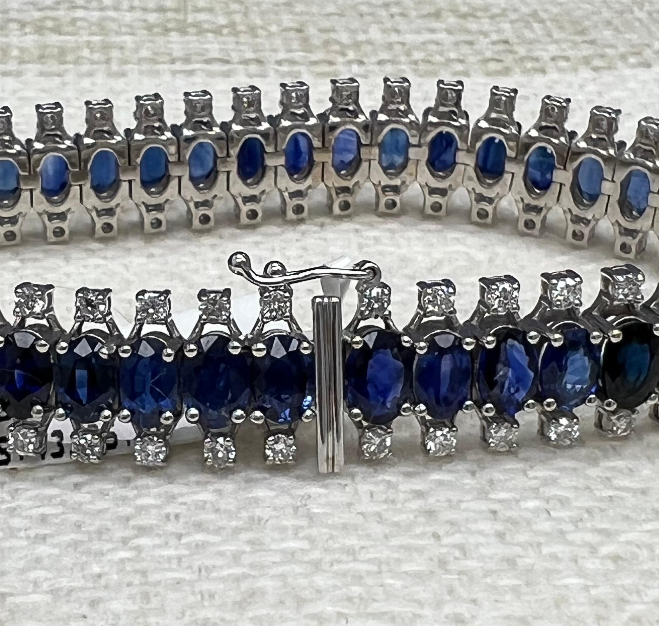 14K Armband mit 3,02 Karat natürlichen Diamanten und 26,78 Karat ovalen blauen Saphiren im Angebot 2