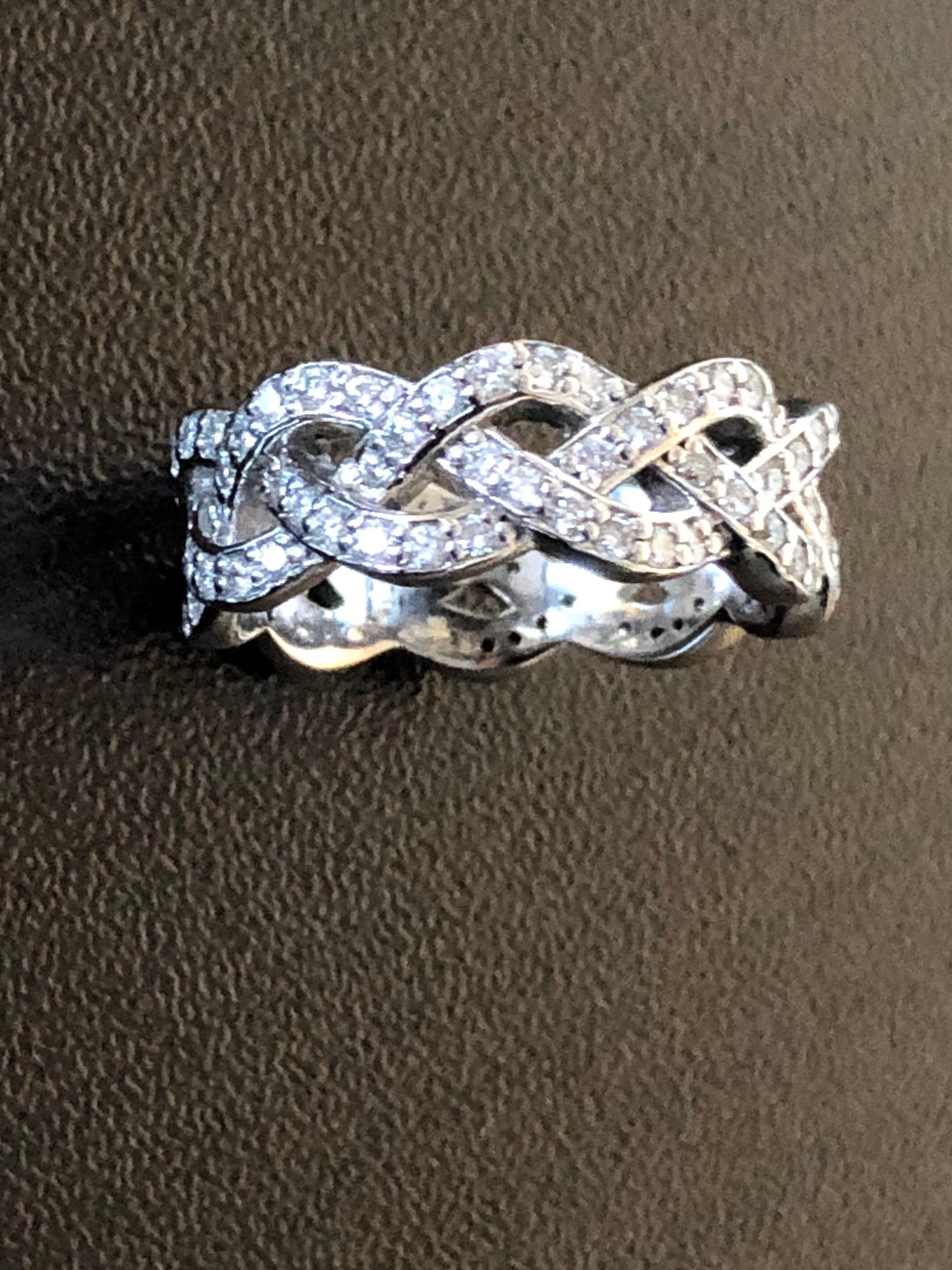 Modern 14 Karat Braided Diamond Ring For Sale