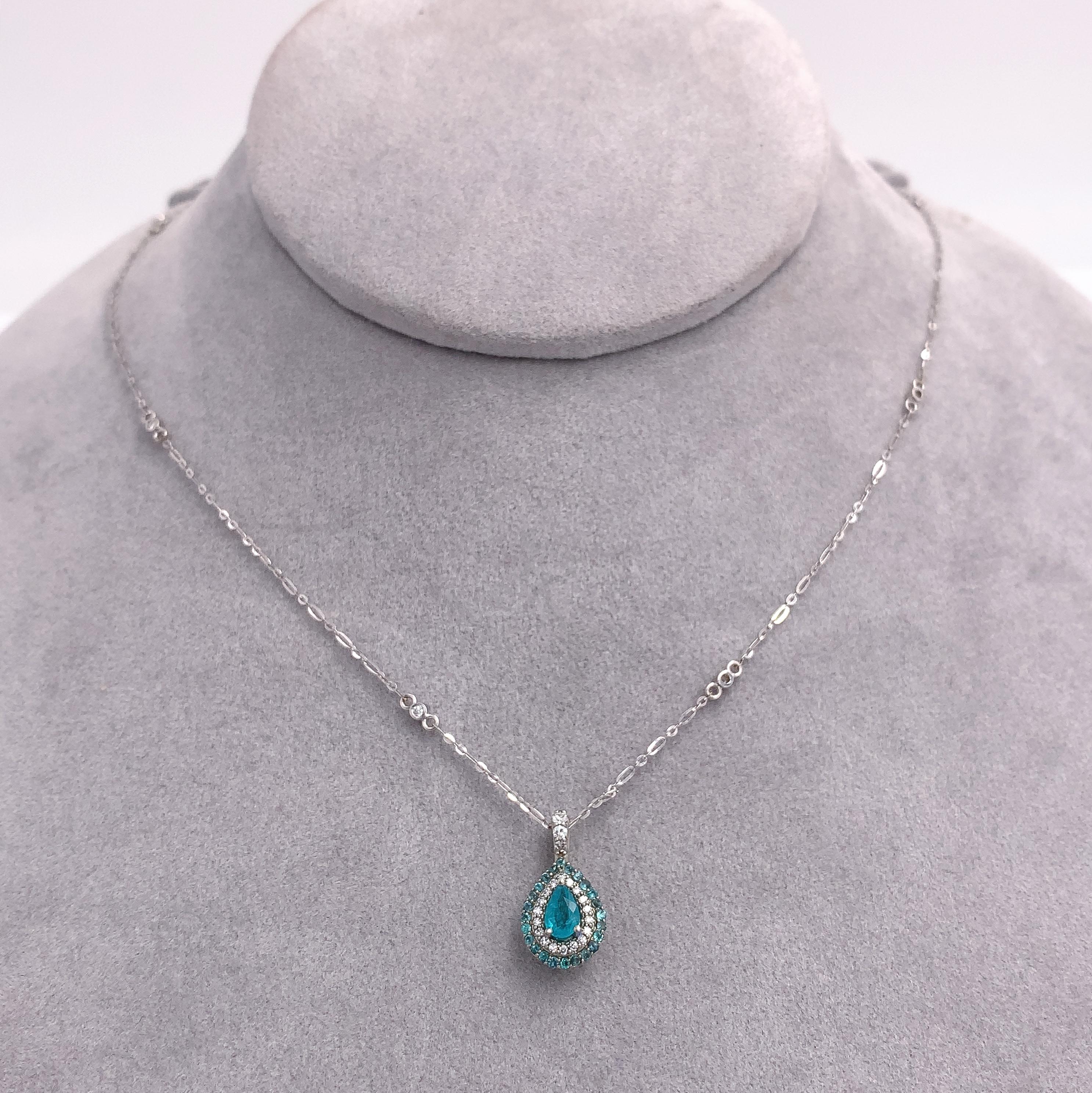 Pendentif en tourmaline Paraiba du Brésil 14 carats et diamants avec rapport Neuf - En vente à Big Bend, WI