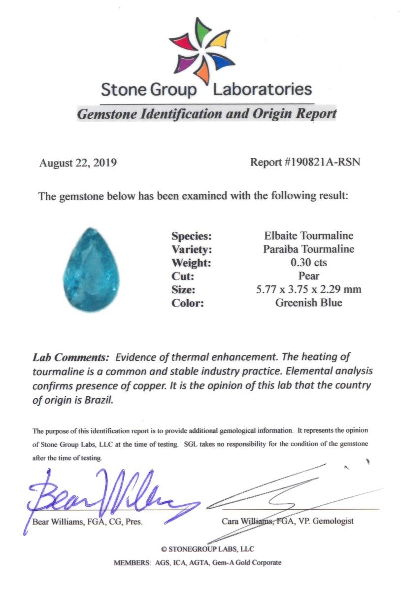 Pendentif en tourmaline Paraiba du Brésil 14 carats et diamants avec rapport en vente 2