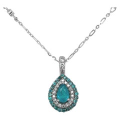 14K Brazilian Paraiba Tourmaline and Diamond Pendant with Report