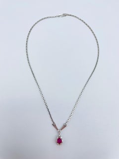 14k Brilliant '0.3 Carat' White Gold Necklace with Red Colored Stone