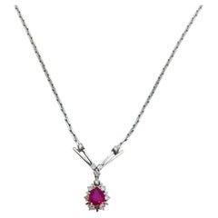 Vintage 14k Brilliant '0.3 Carat' White Gold Necklace with Red Colored Stone