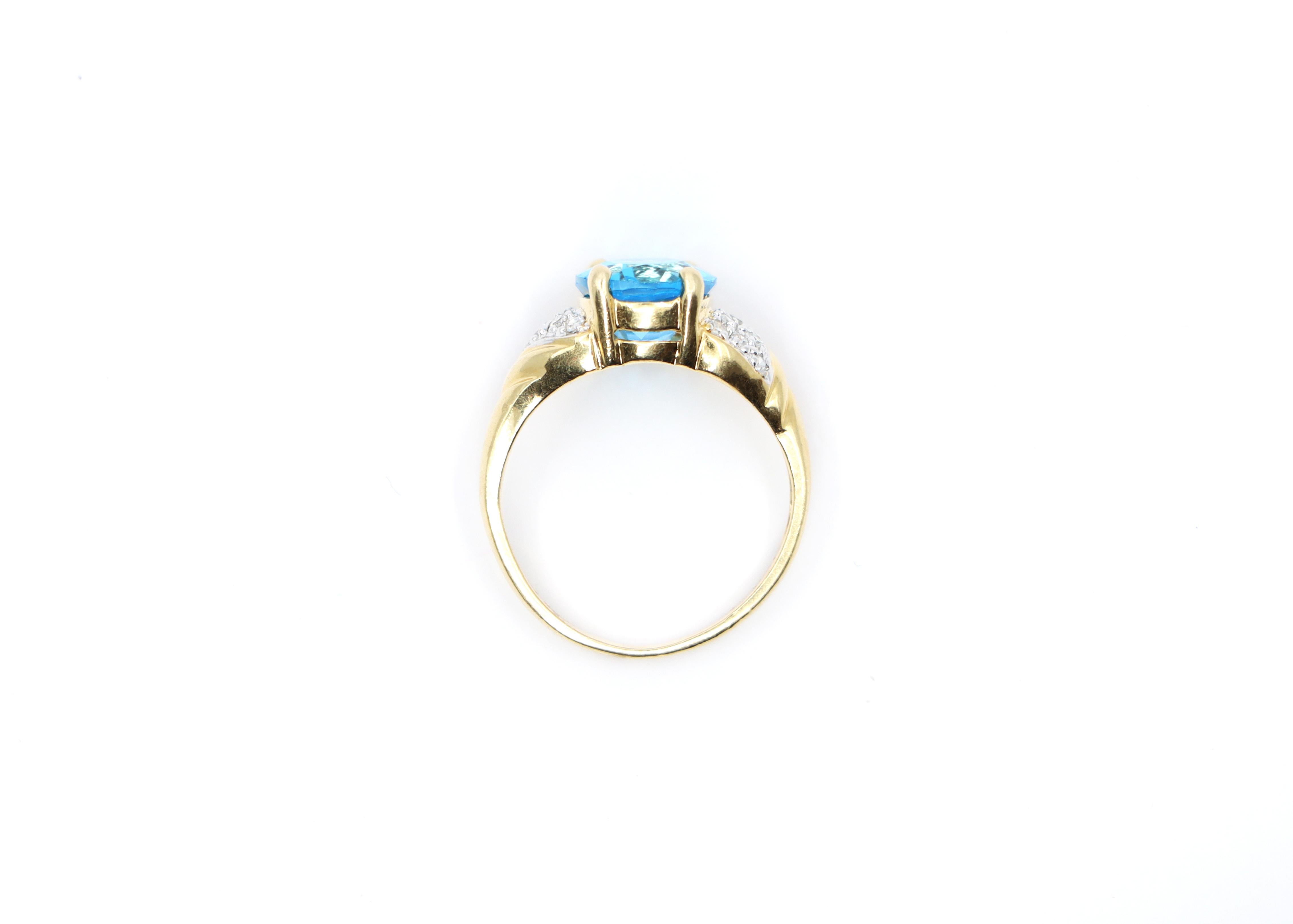 Women's 14k Brilliant Blue Topaz and Diamond Ring For Sale