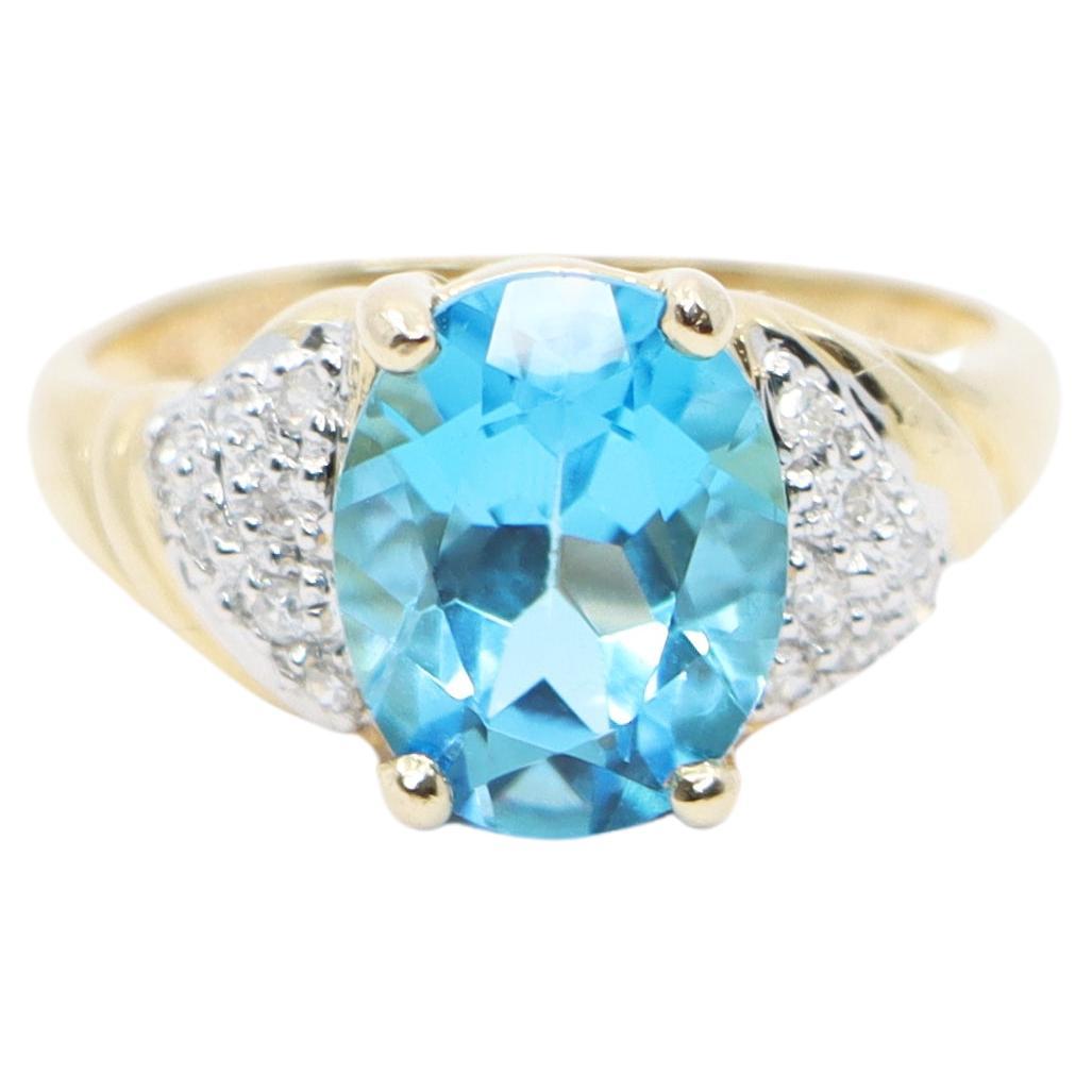 14k Brilliant Blue Topaz and Diamond Ring For Sale