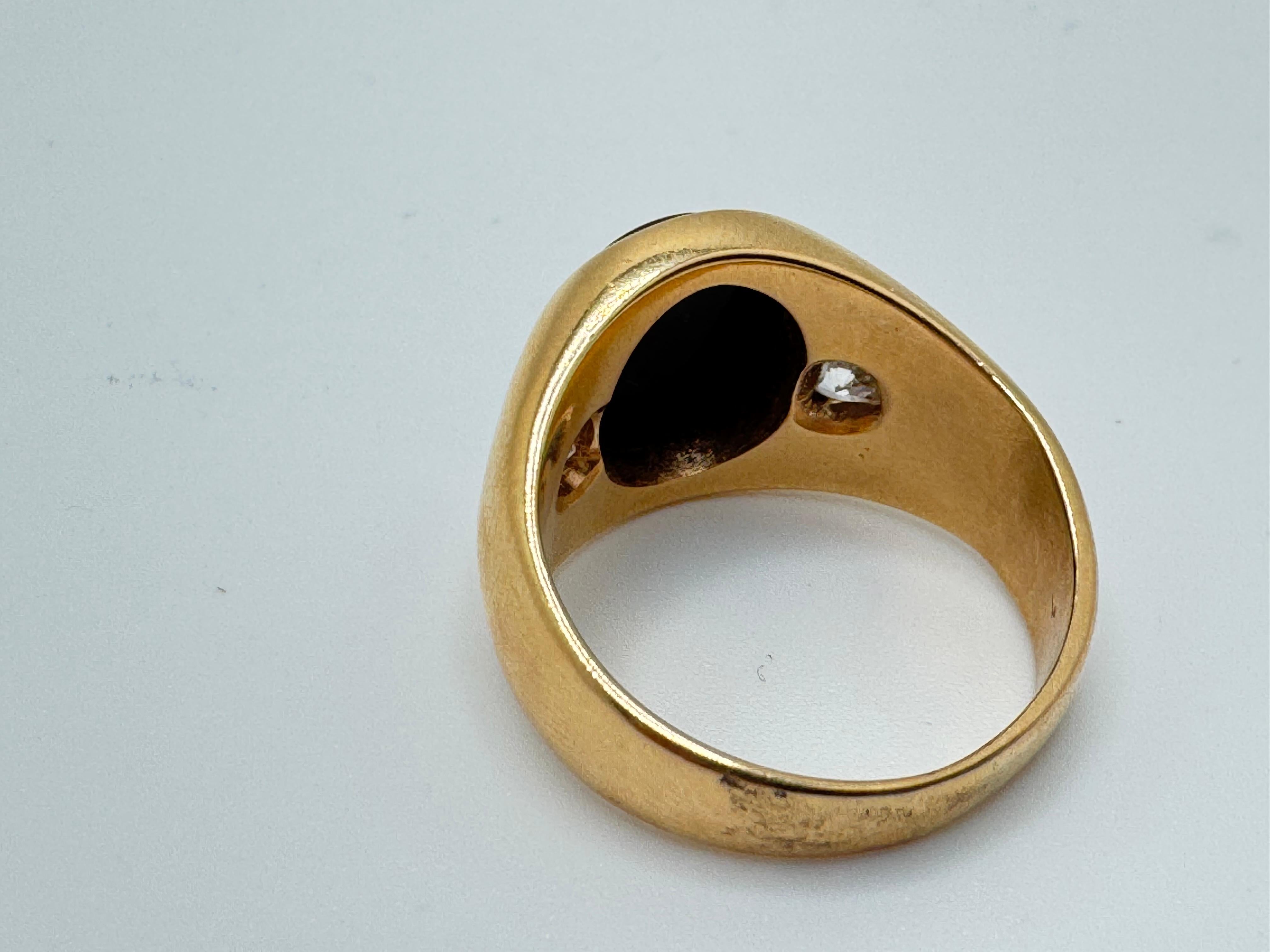 Men's 14K Brushed Gold Rhodolite Garnet Bezel Ring For Sale