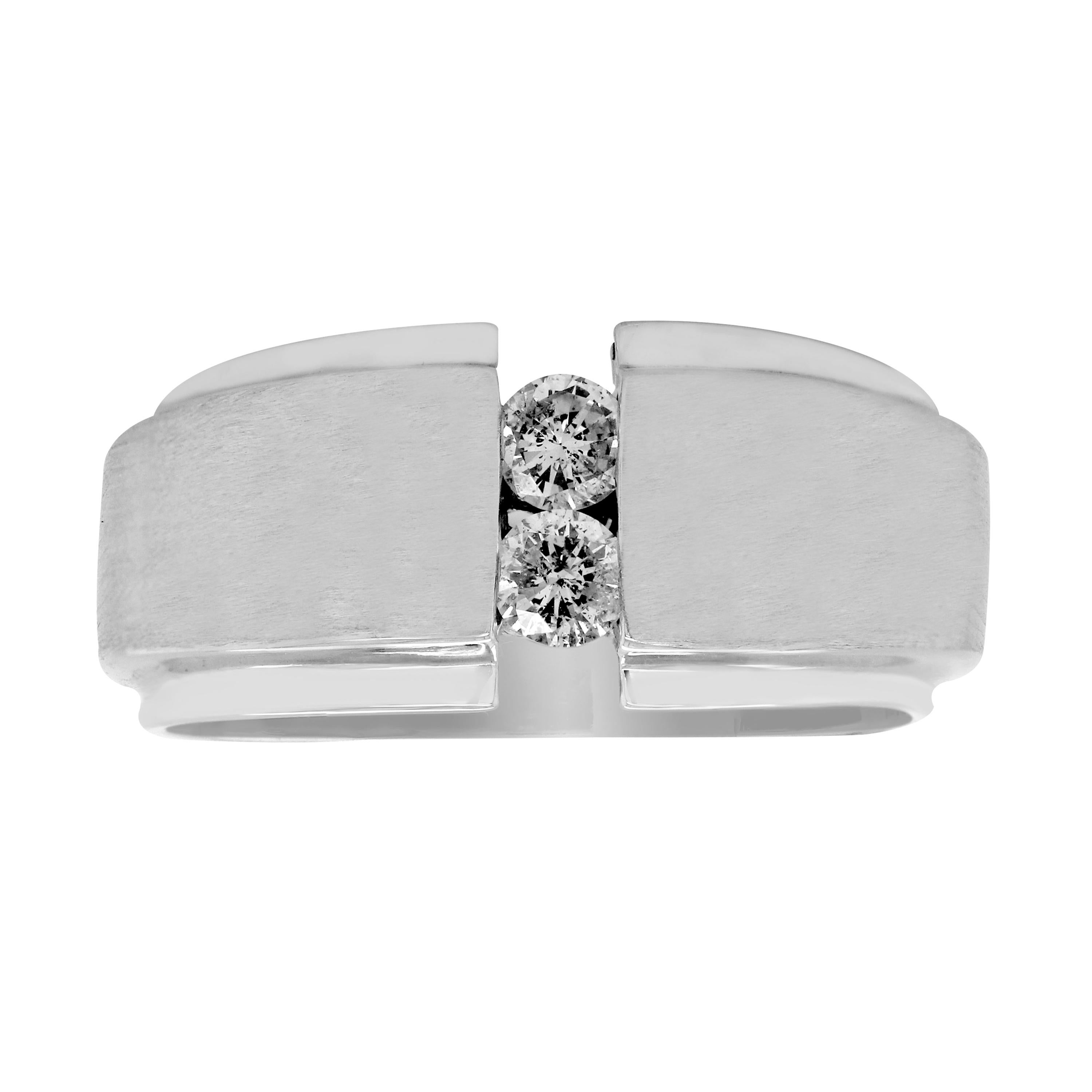 Gauthier Mens Asymmetrical Baguette Diamond Band Ring in Brushed and ...