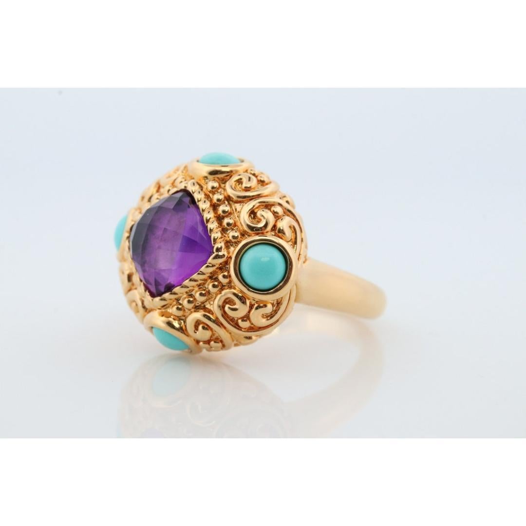 Women's 14k Bubble Turquoise and Amethyst stone Ring. 14k Turquoise Amethyst Candy