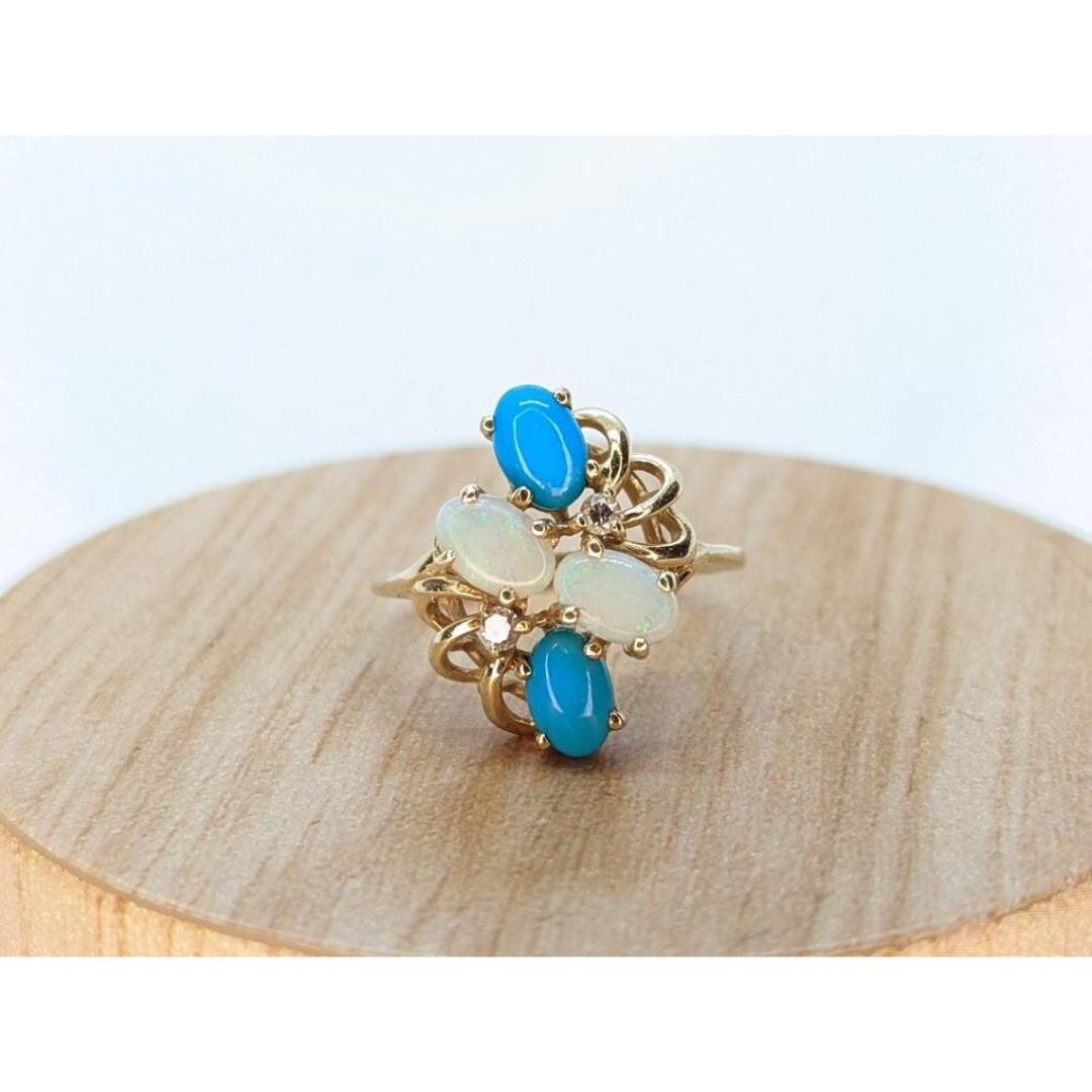 14k Bubble Türkis Cabochon Opal Diamant-Cluster Ring. 14k Türkis-Cluster im Zustand „Gut“ im Angebot in Port Charlotte, FL