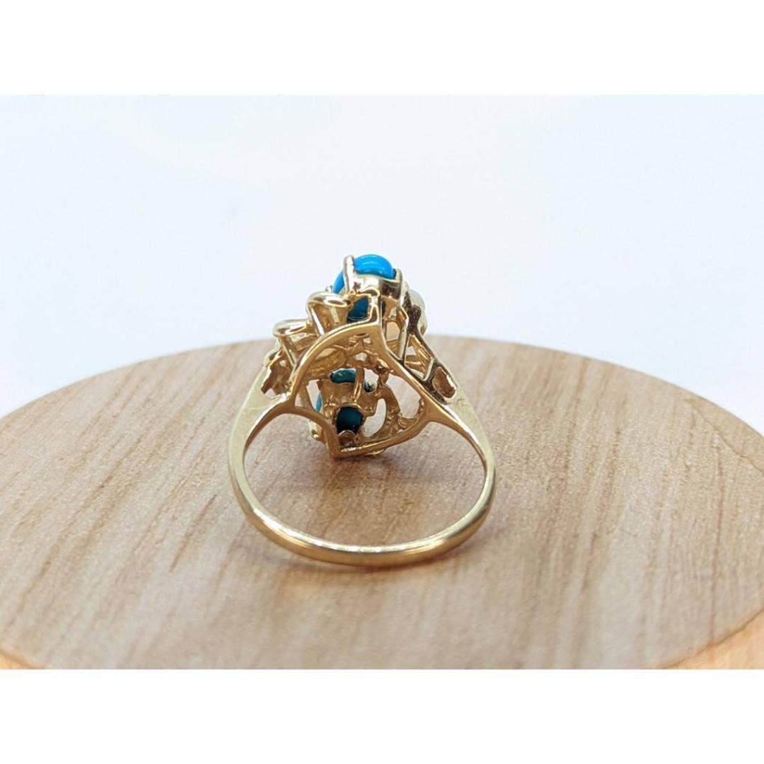 14k Bubble Türkis Cabochon Opal Diamant-Cluster Ring. 14k Türkis-Cluster Damen im Angebot