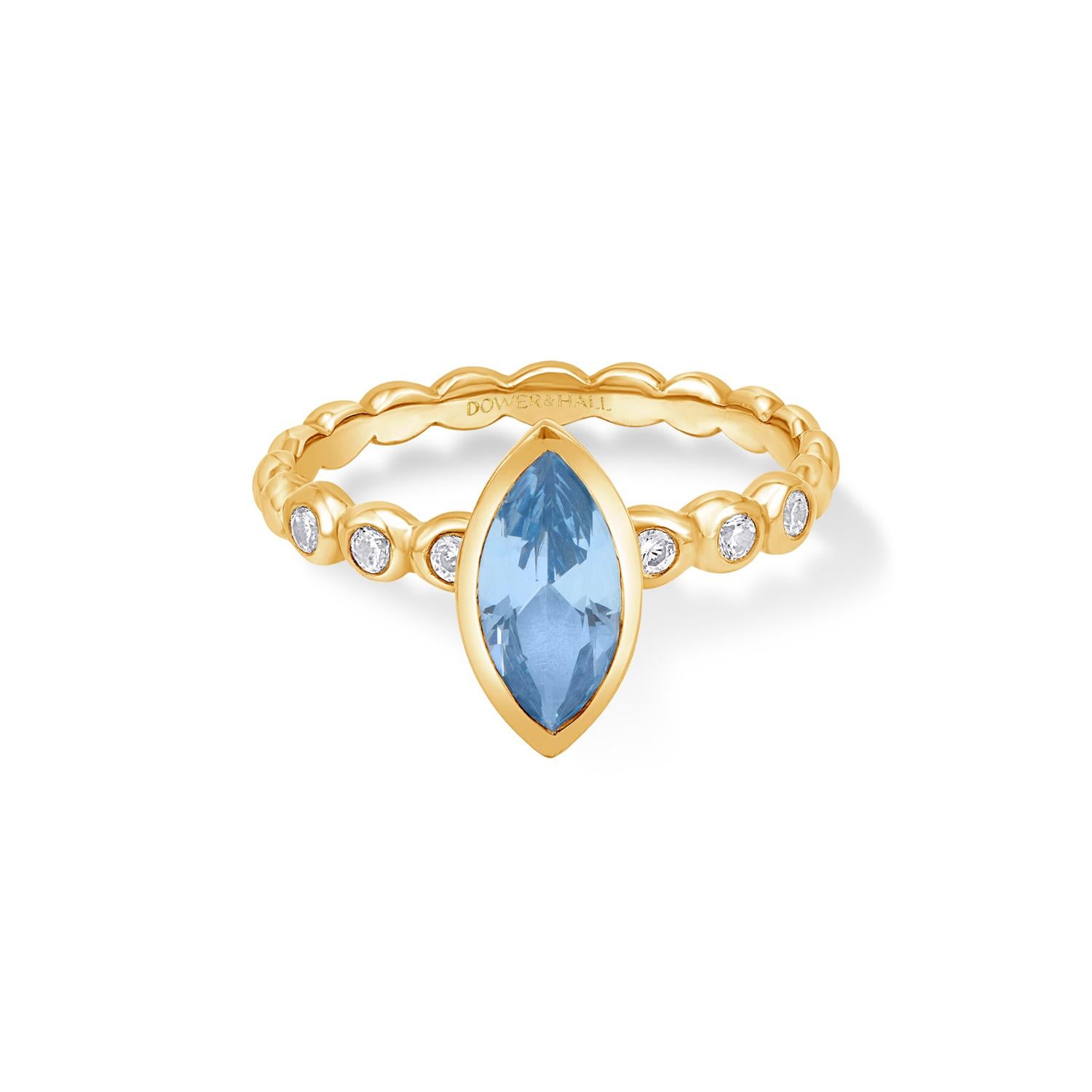 Marquise Cut 14k Bubbles Narrative Ring with Marquise Aquamarine For Sale