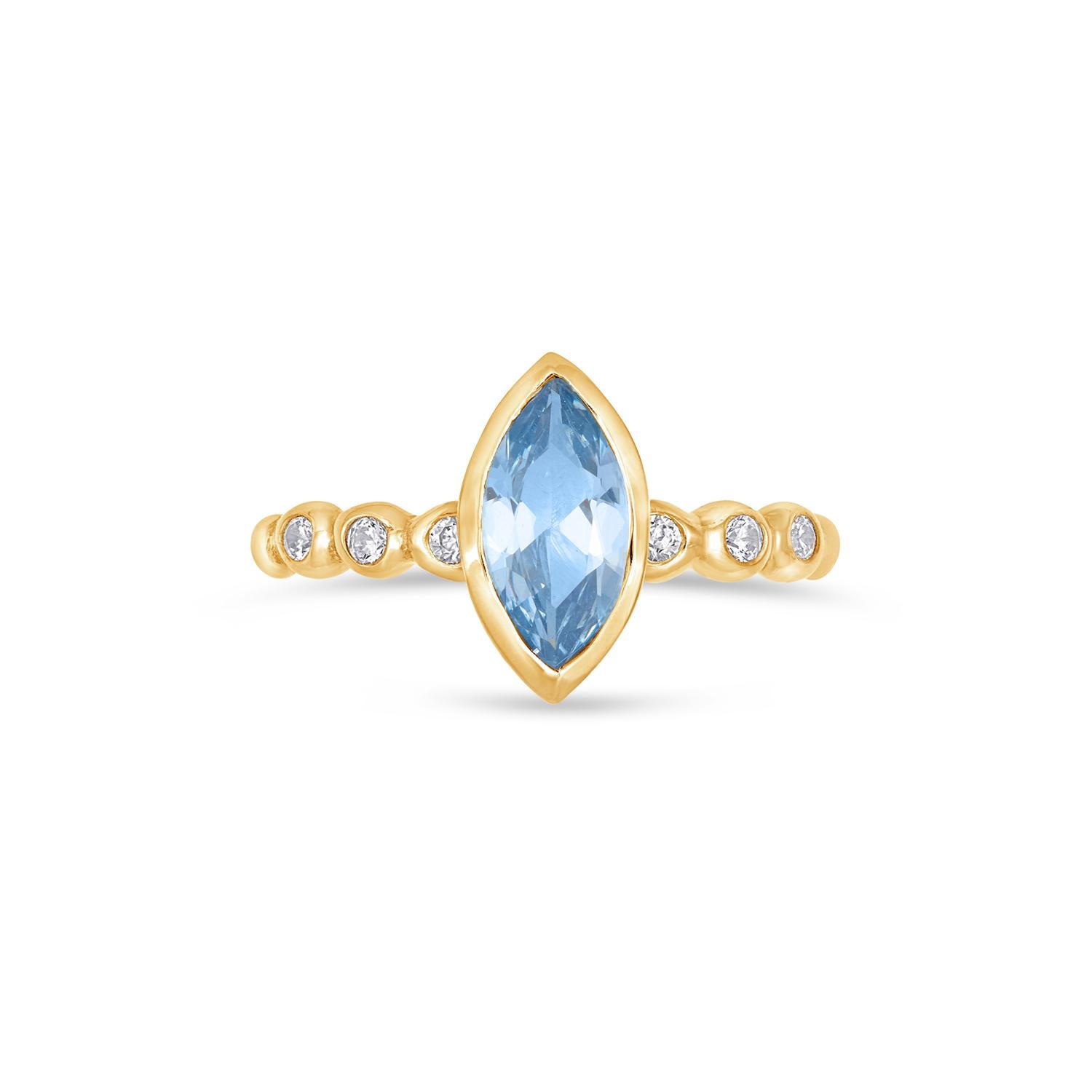 14k Bubbles Narrative Ring with Marquise Aquamarine In New Condition For Sale In London, GB