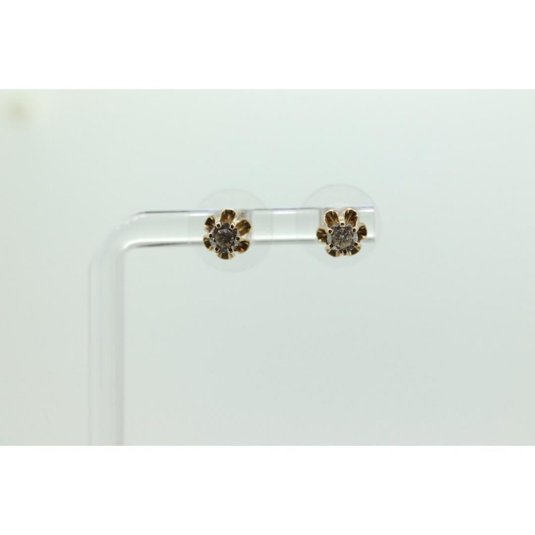 Round Cut 14k Buttercup 1/2ct Diamond stud earrings. 14k Yellow Gold Buttercup victorian