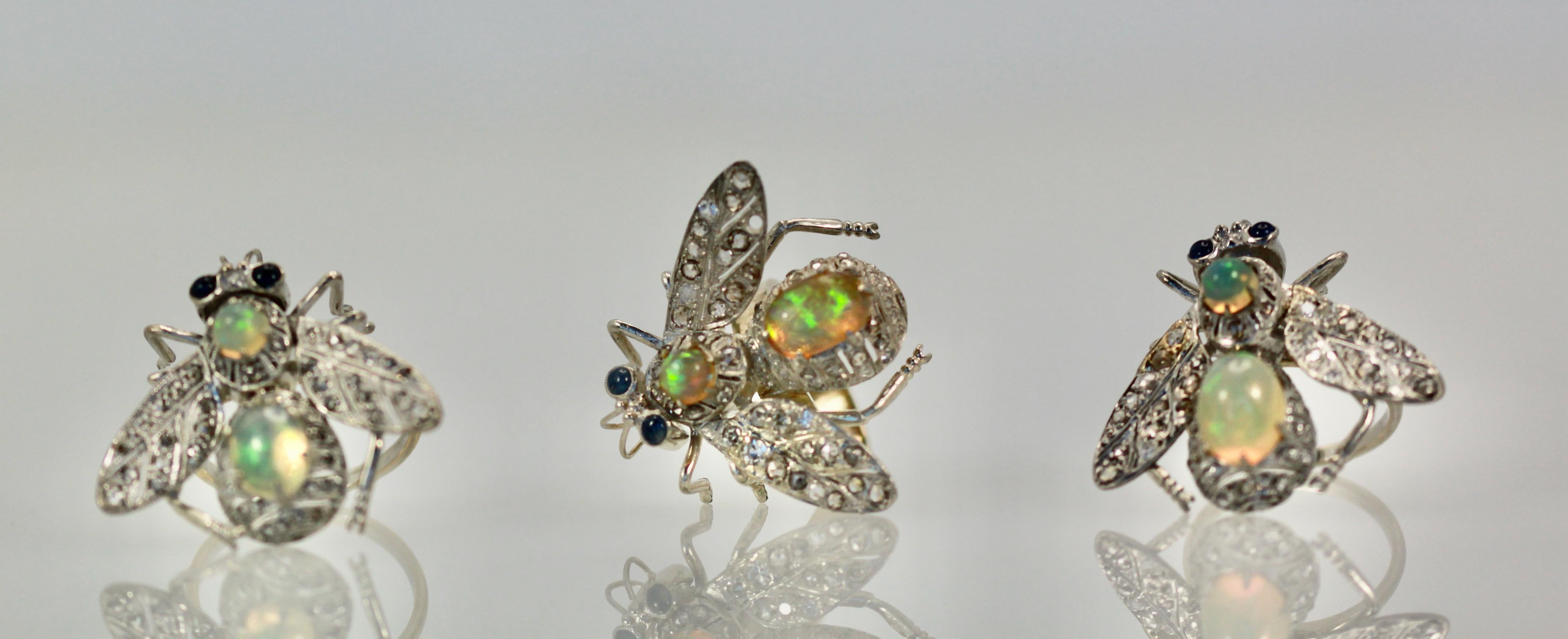 14K Butterfly with Silver Articulated Wings Opal Body For Sale 2