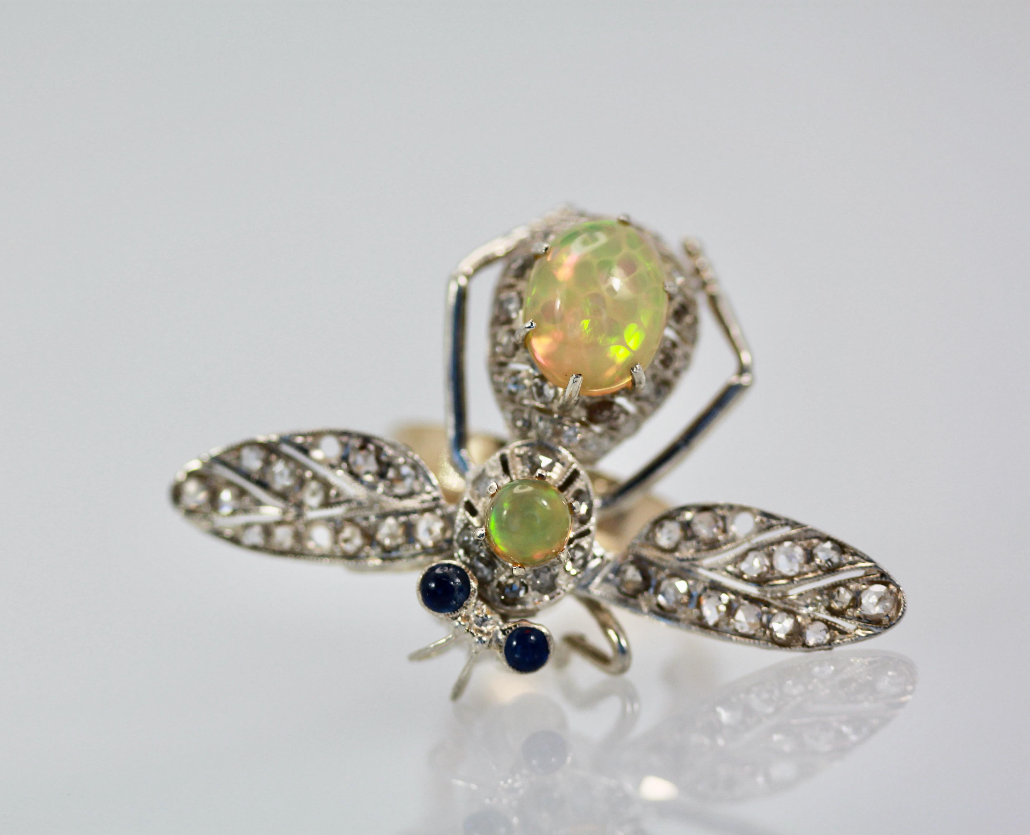 Oval Cut 14K Butterfly with Silver Articulated Wings Opal Body For Sale