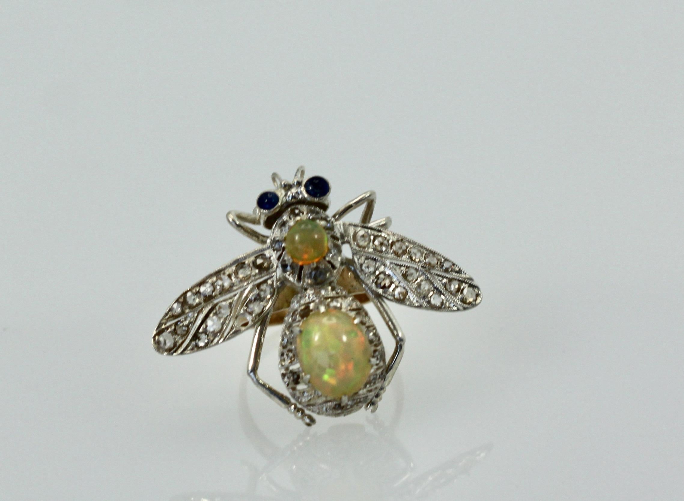 14K Butterfly with Silver Articulated Wings Opal Body In Good Condition For Sale In North Hollywood, CA