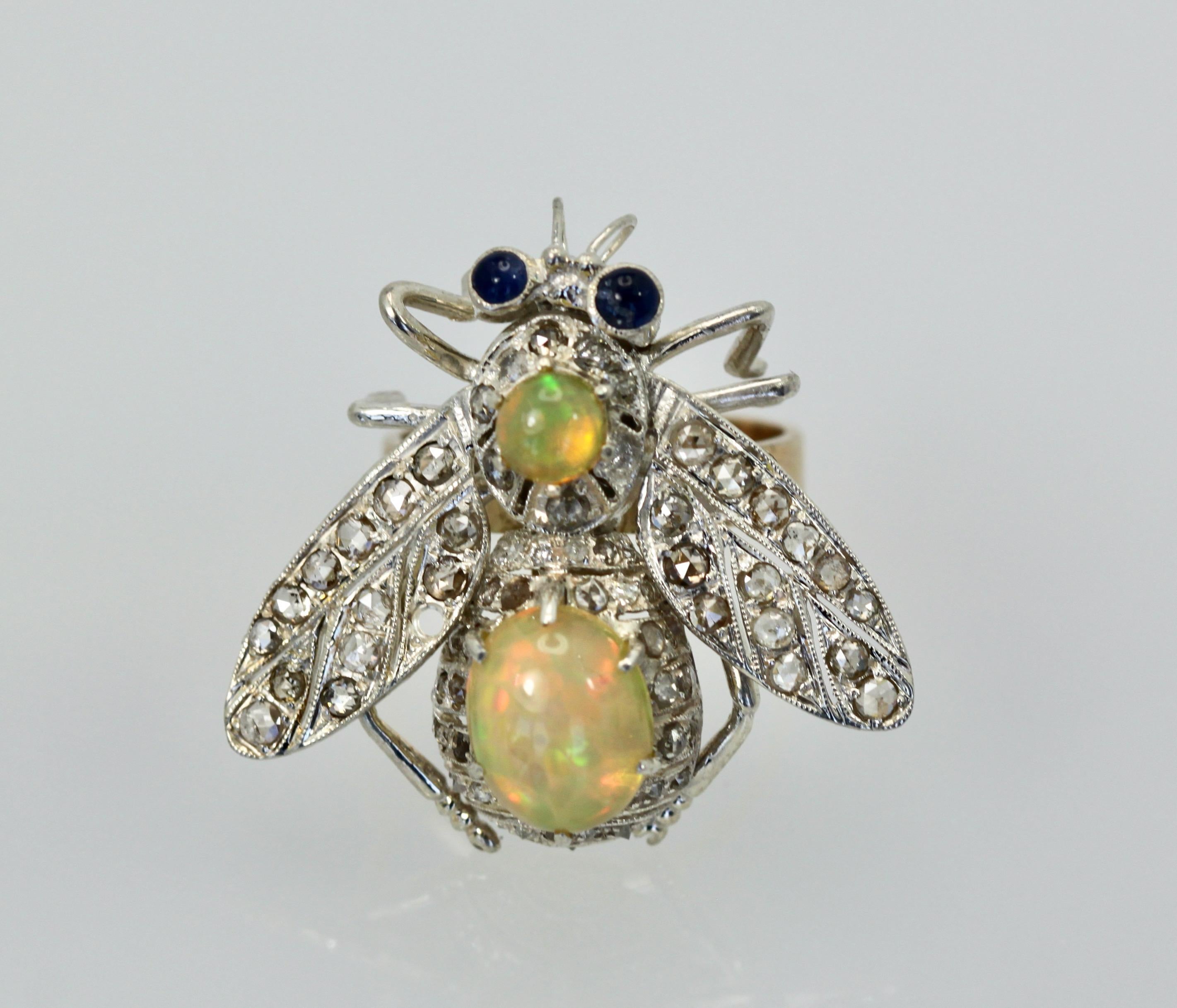 Women's 14K Butterfly with Silver Articulated Wings Opal Body For Sale