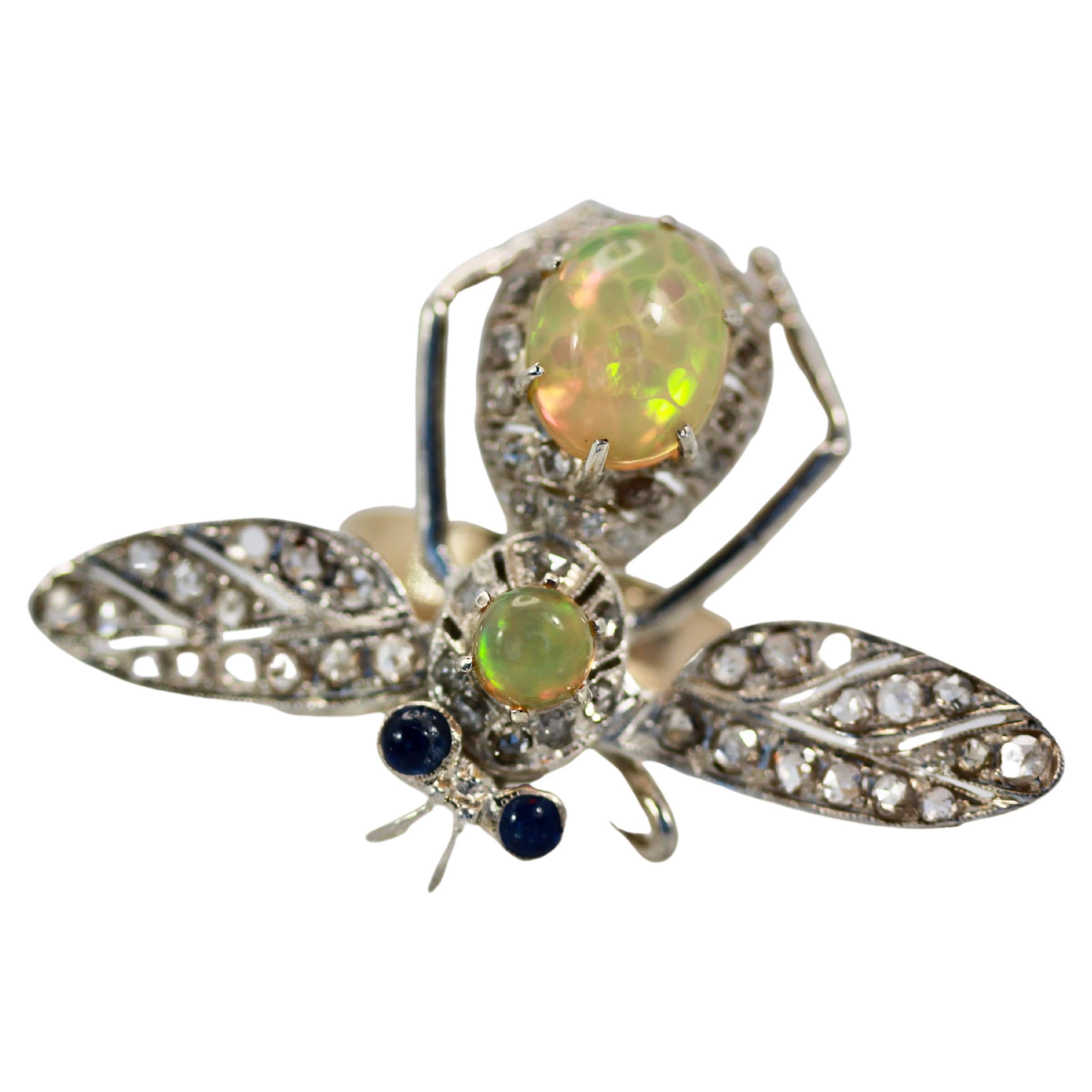 14K Butterfly with Silver Articulated Wings Opal Body For Sale