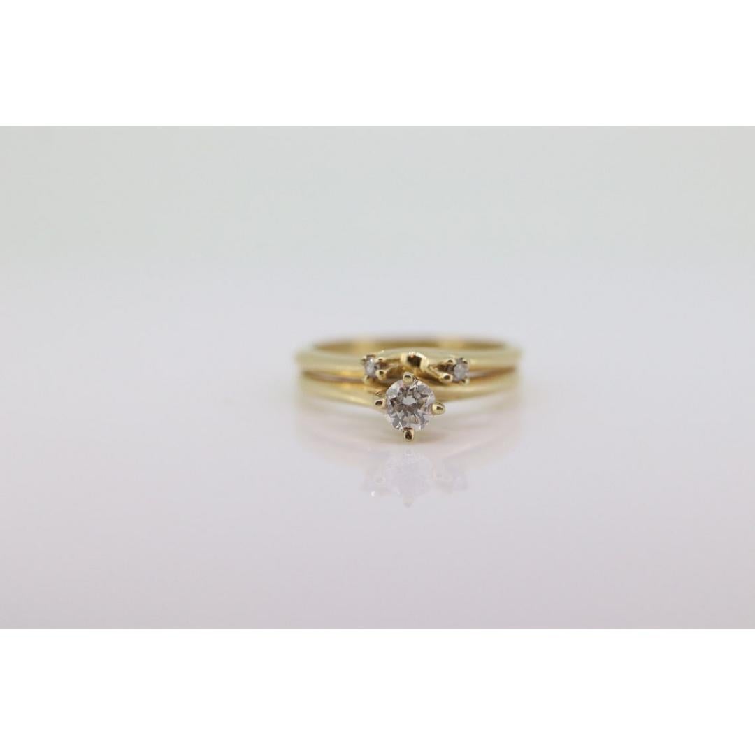 14k Bypass Diamond Solitaire Double Ring. 14k STARFIRE Solitaire Wedding For Sale 2