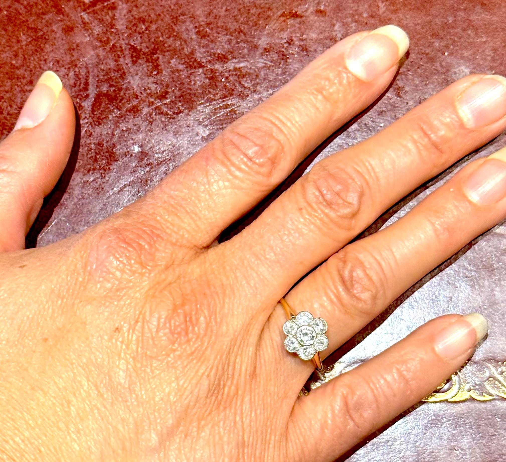 14K c 1940 diamond flower cluster ring For Sale 5