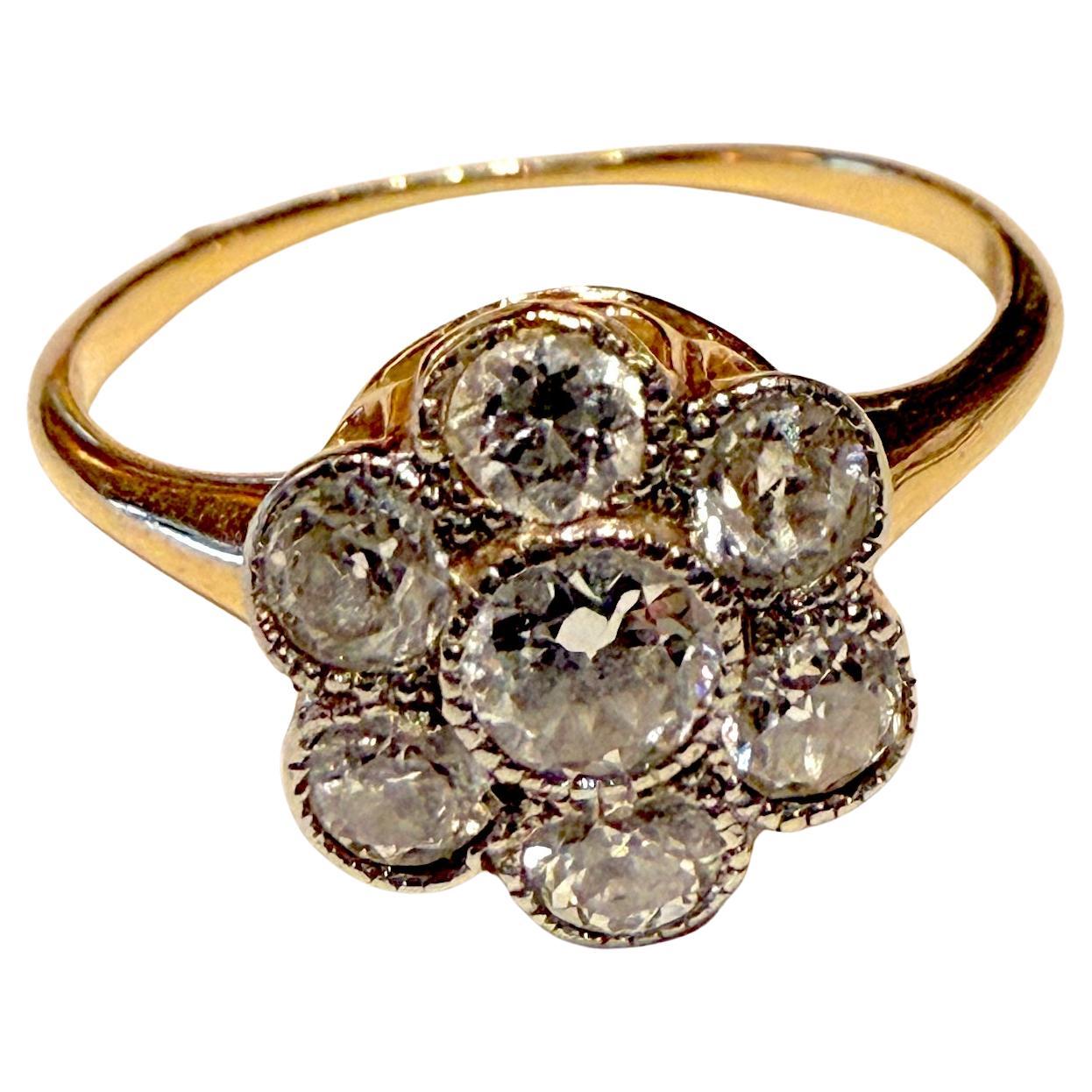 Post-War 14K c 1940 diamond flower cluster ring For Sale