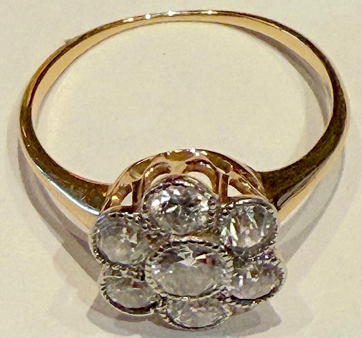Women's or Men's 14K c 1940 diamond flower cluster ring For Sale