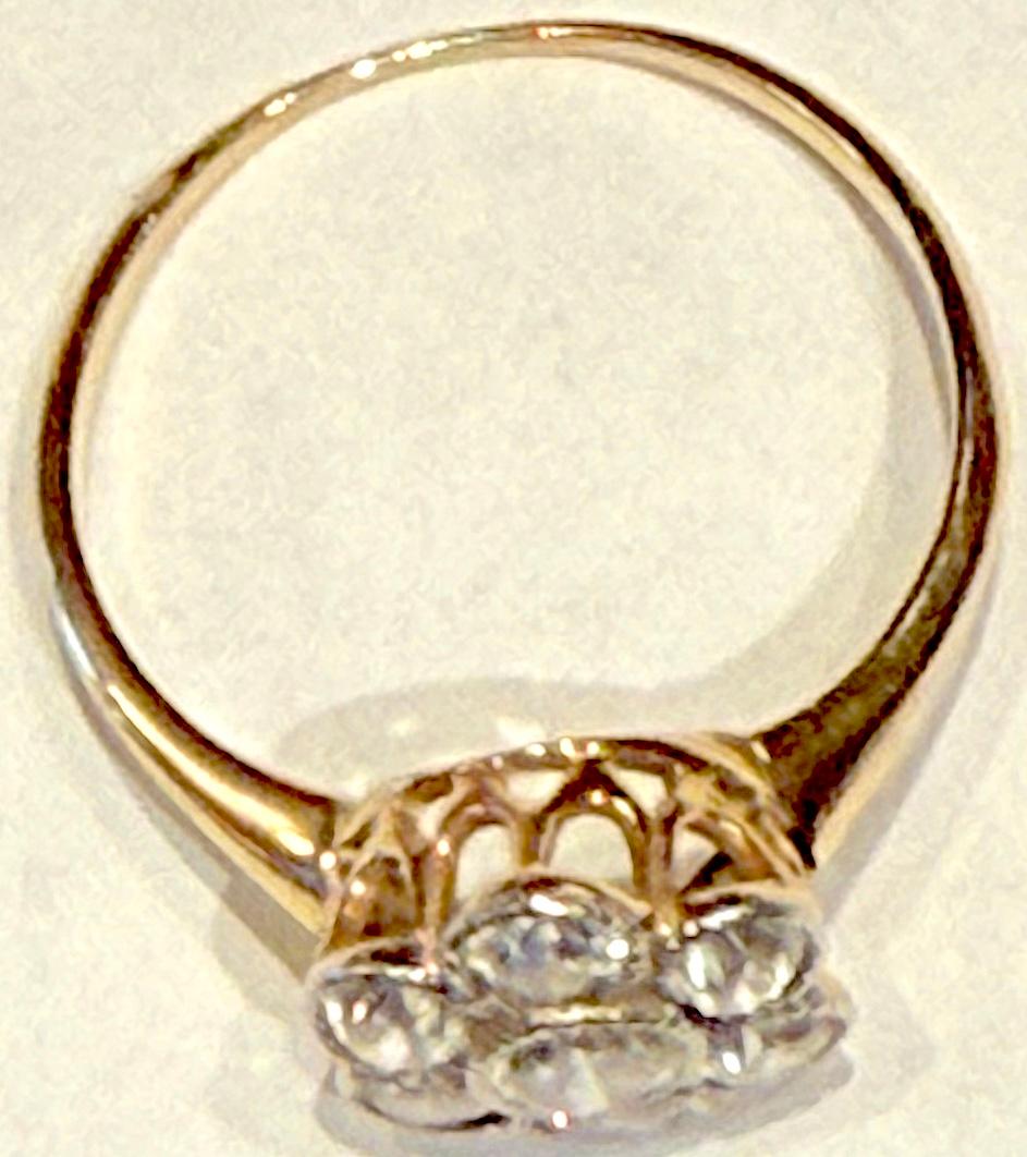 14K c 1940 diamond flower cluster ring For Sale 1