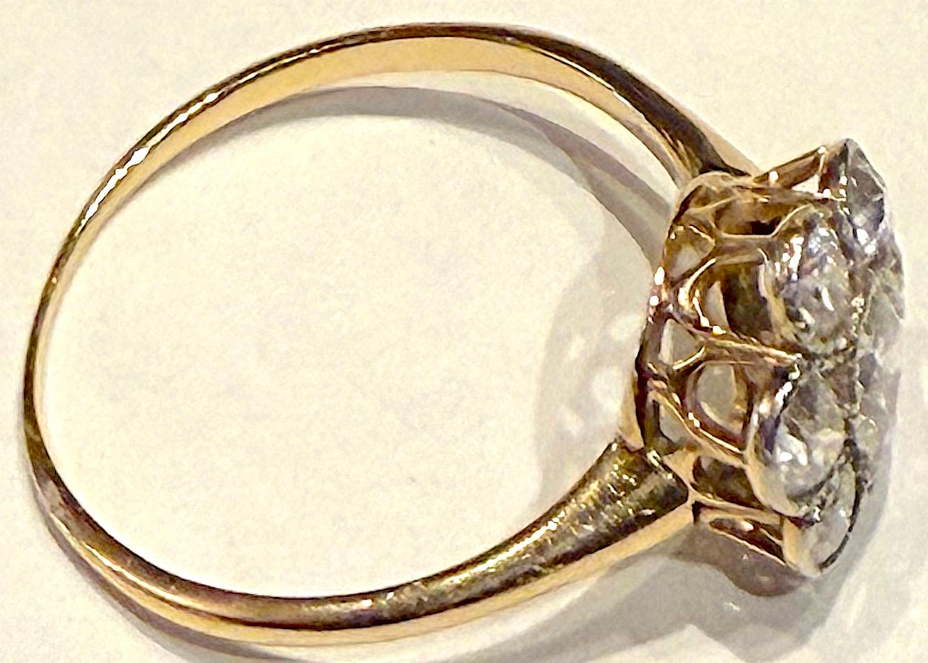 14K c 1940 diamond flower cluster ring For Sale 2