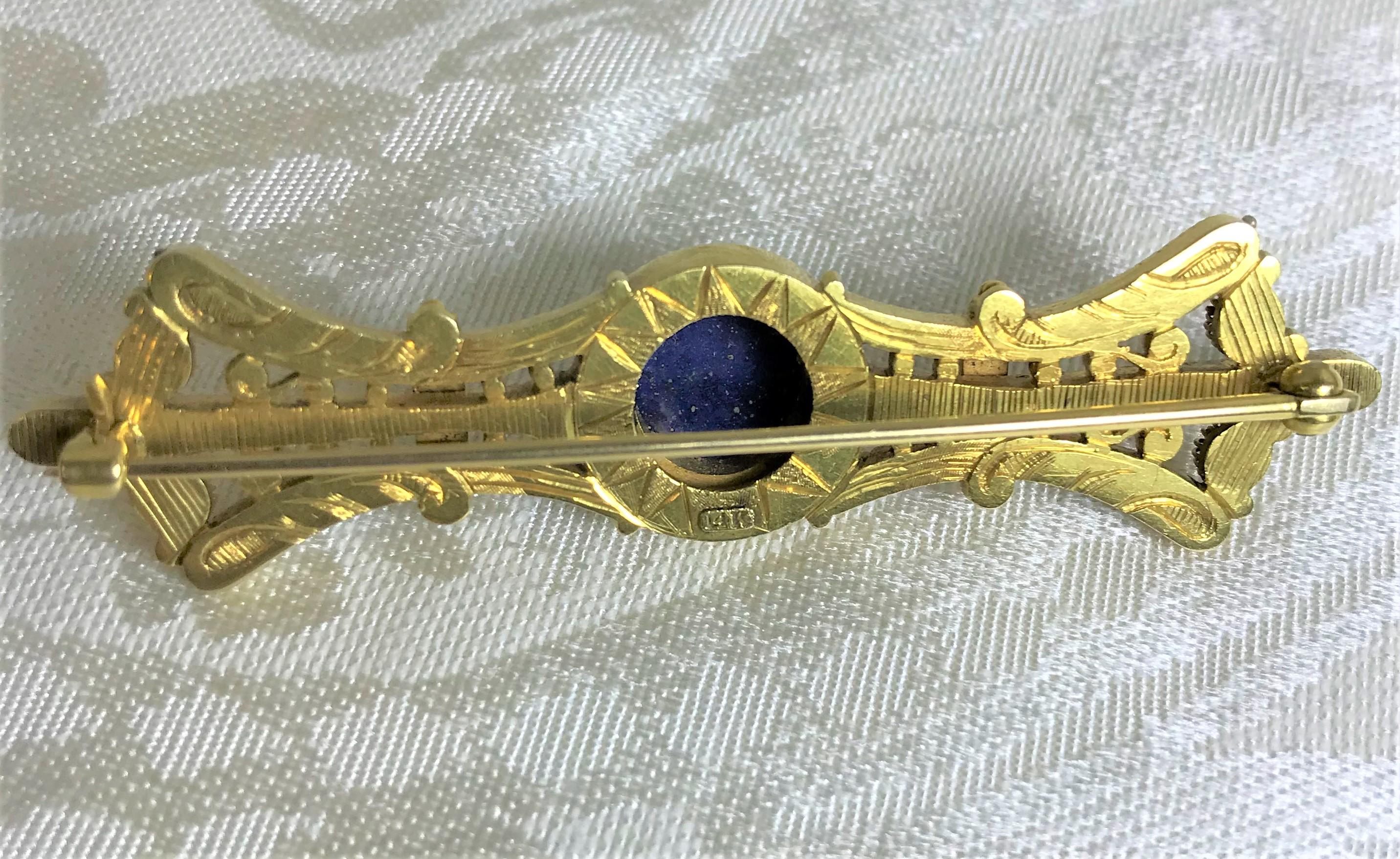 14 Karat Cabochon Lapis Lazuli Seed Pearl Brooch For Sale at 1stDibs ...