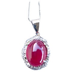 14K Cabochon Ruby and Diamond Pendant 5.80 Carats TW