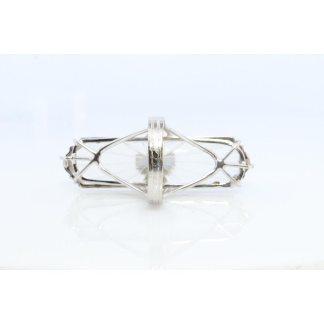 14k Camphor Glass Diamond Princess Sapphire ring. Art Deco Filigree Frosted Rock For Sale 3