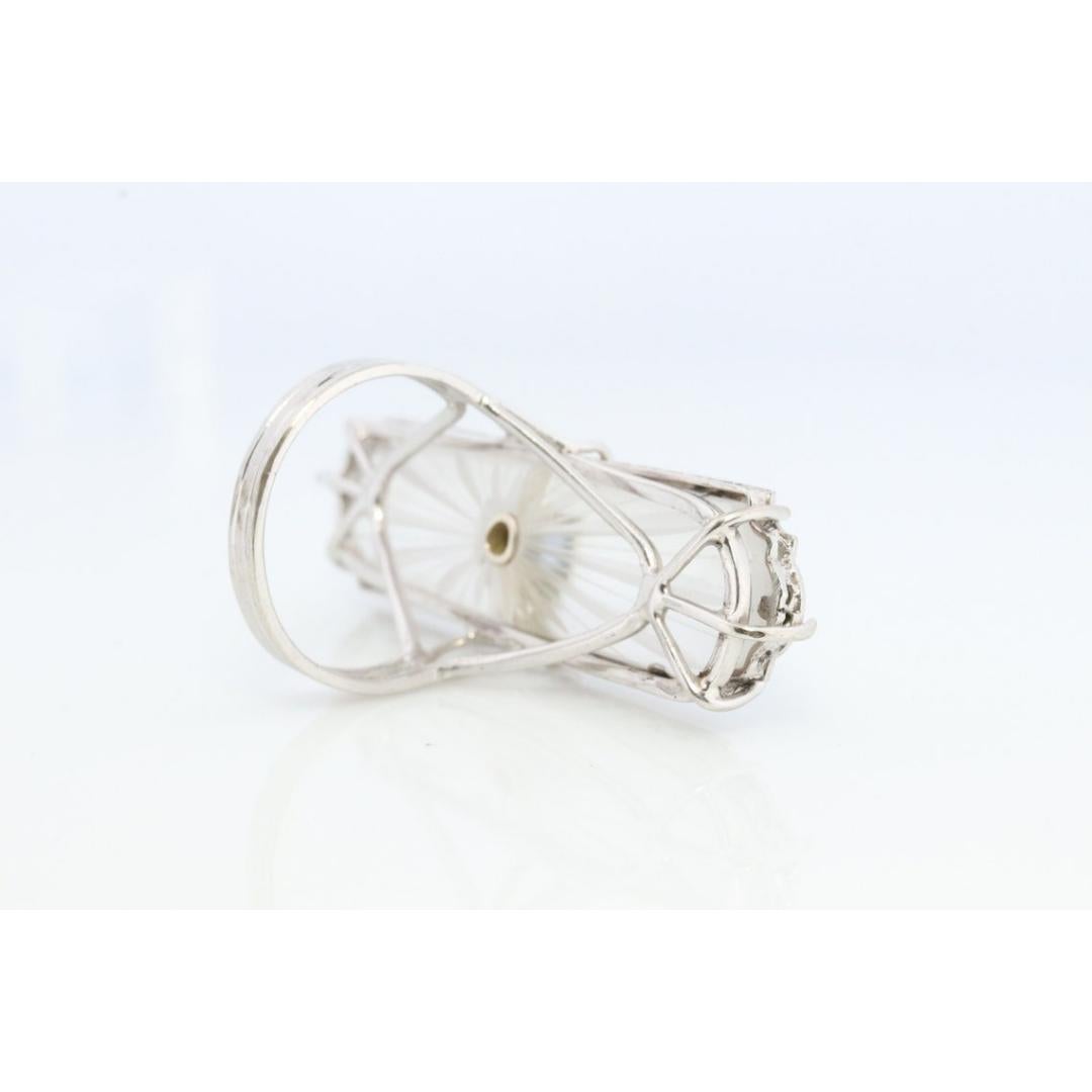 14k Camphor Glass Diamond Princess Sapphire ring. Art Deco Filigree Frosted Rock For Sale 4