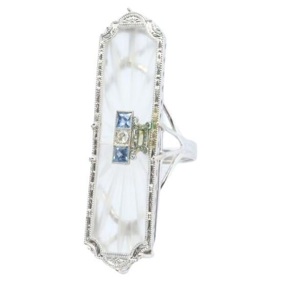 Anillo de zafiro princesa de cristal de alcanfor de 14k. Art Decó Filigrana Roca Esmerilada