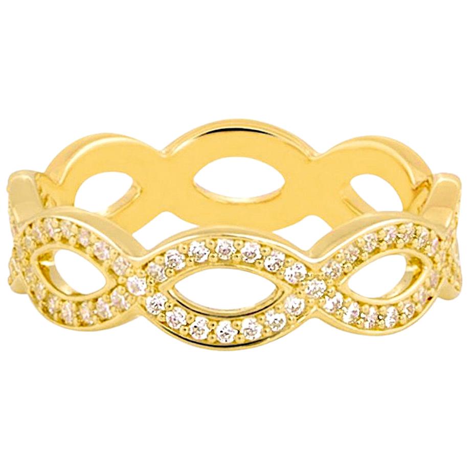 14k Carat Gold Infinity Ring, Braided Diamond Ring, 14K White Gold Wedding Ring For Sale
