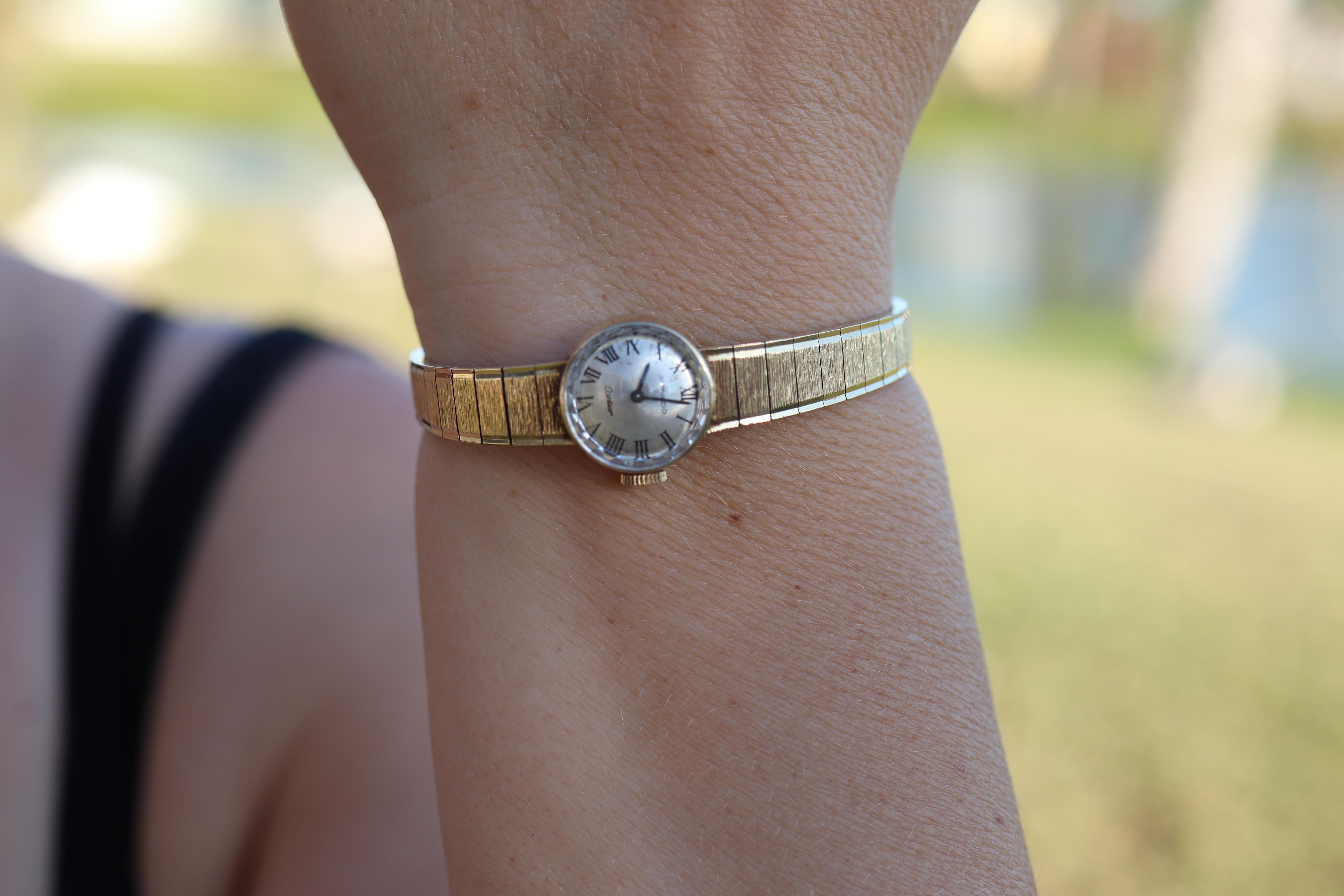 EXTRÊMEMENT RARE Montre Cartier et Movado 14k.

Le mouvement est un Movado 17J. Le boîtier est en or jaune 14k et le bracelet en or jaune 14k.

Condition - La montre est vintage. Up&Up et tics. Nécessite un enroulement quotidien.

Détails :
Boîtier
