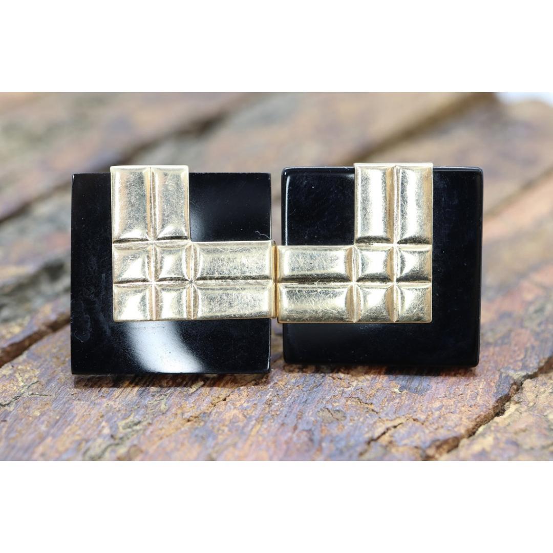 14k Carved Onyx Square Earrings. 14k Peter Brams Carved Gemstone Stud PBD 1
