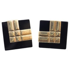 14k Carved Onyx Square Earrings. 14k Peter Brams Carved Gemstone Stud PBD