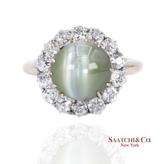 14K Cat Eye Diamond Ring Womens Vintage Halo Elegant Old Money Minimalist