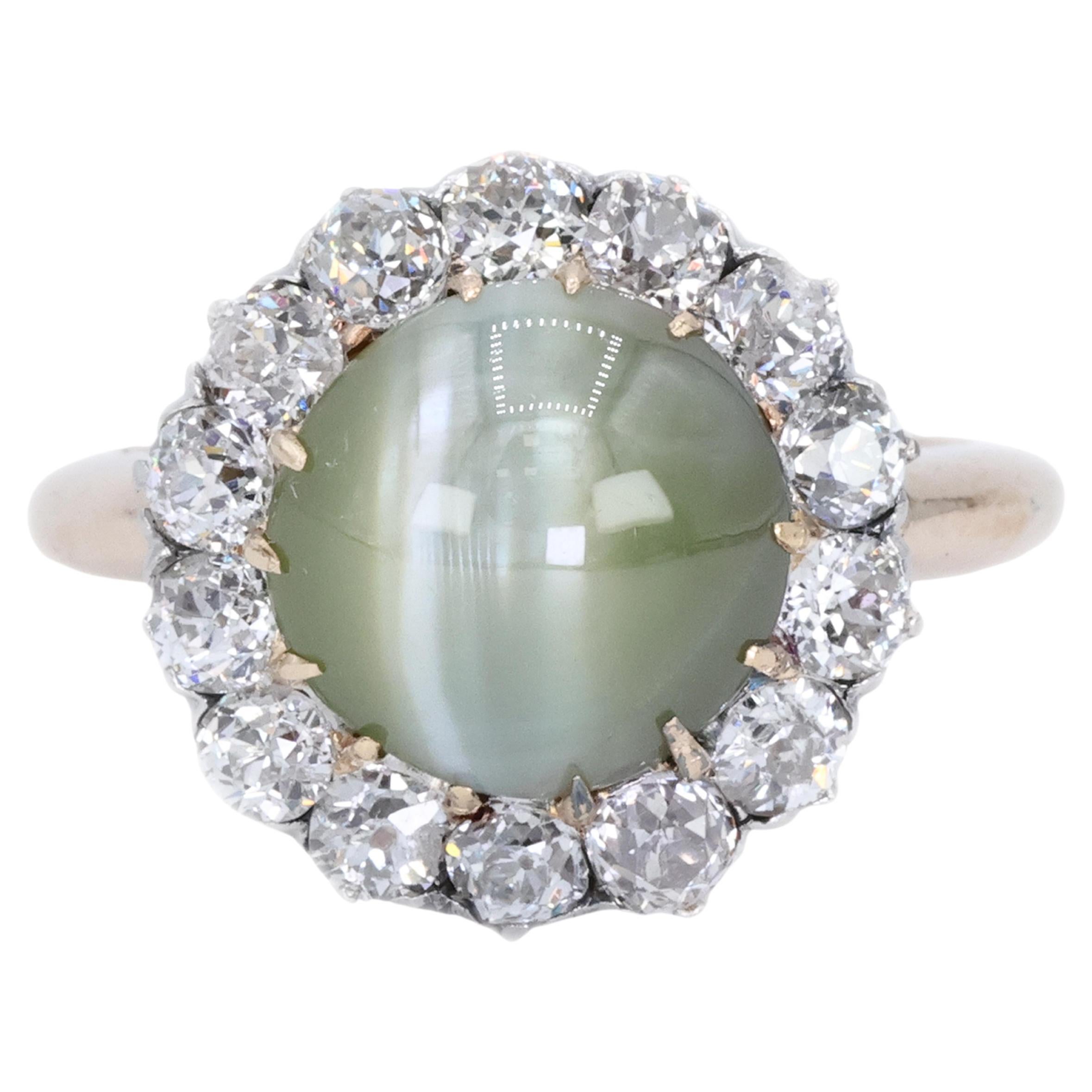 14K Cat Eye Diamond Ring Womens Vintage Halo Elegant Old Money Minimalist