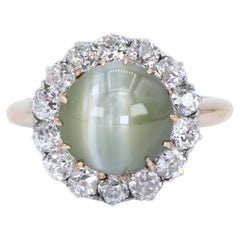 14K Cat Eye Diamond Ring Womens Vintage Halo Elegant Old Money Minimalist