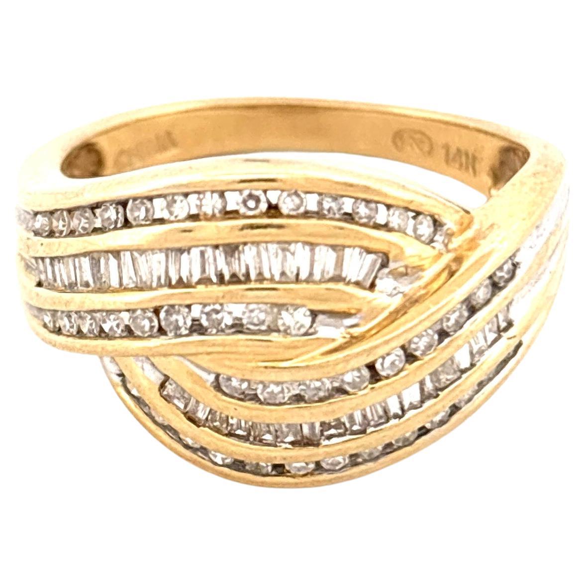 Anillo cruzado de diamantes en oro amarillo de 14 quilates, finales del siglo XX, unisex